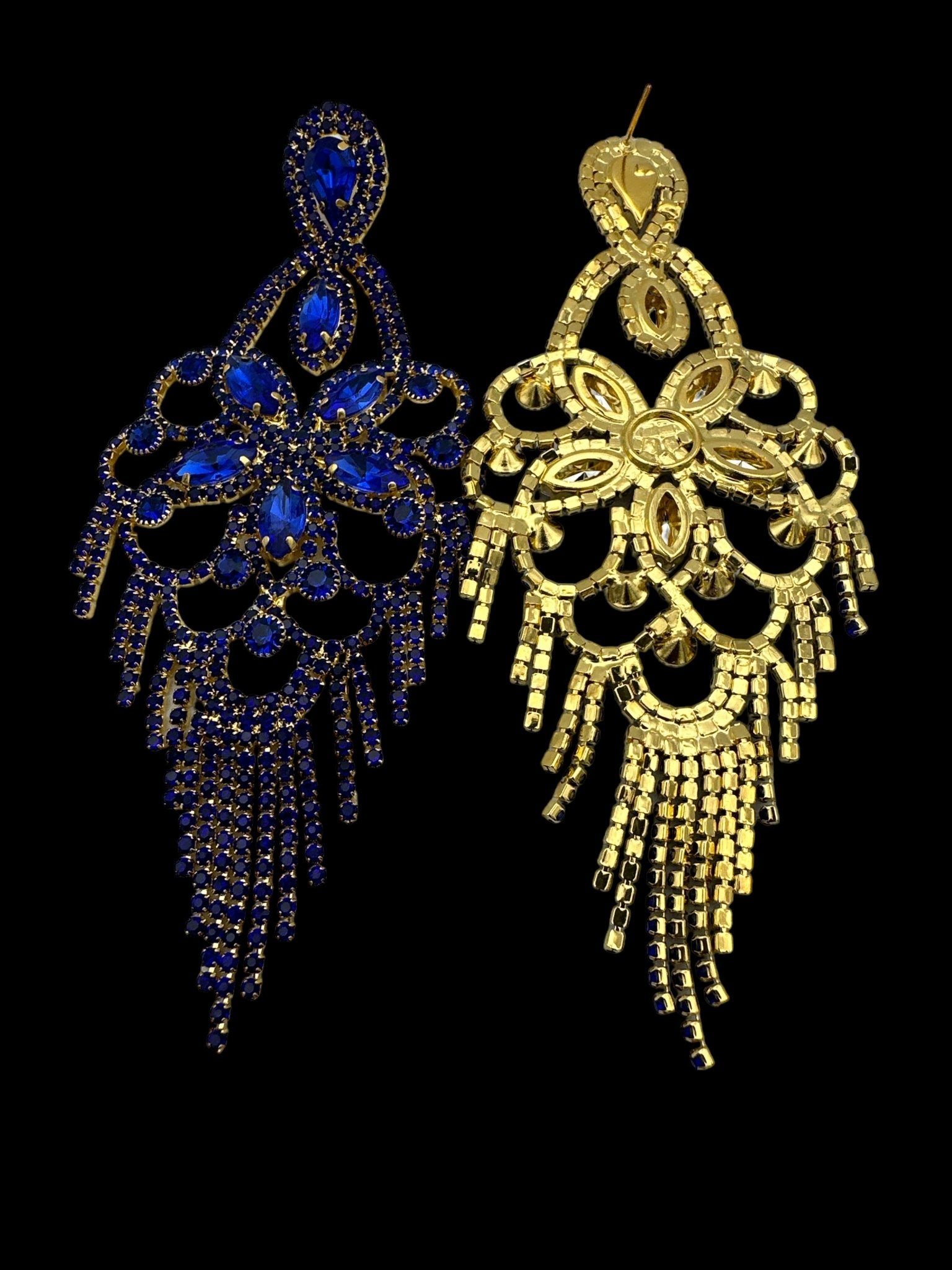 Long Statement Rhinestone Chandelier Tassel Earrings - Fatisha Boutique