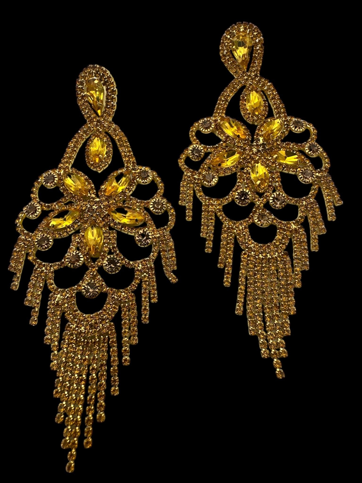 Long Statement Rhinestone Chandelier Tassel Earrings - Fatisha Boutique