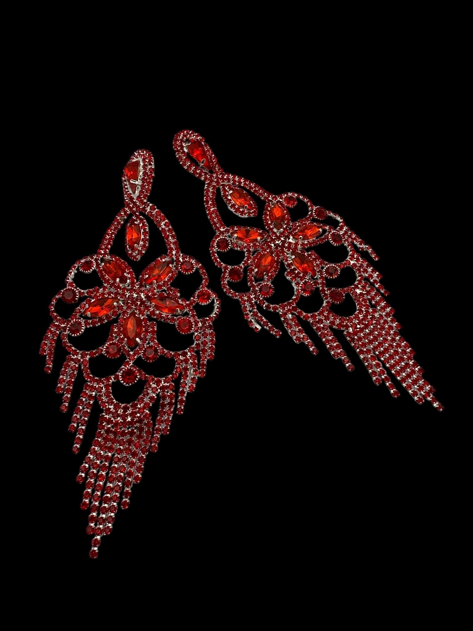 Long Statement Rhinestone Chandelier Tassel Earrings - Fatisha Boutique