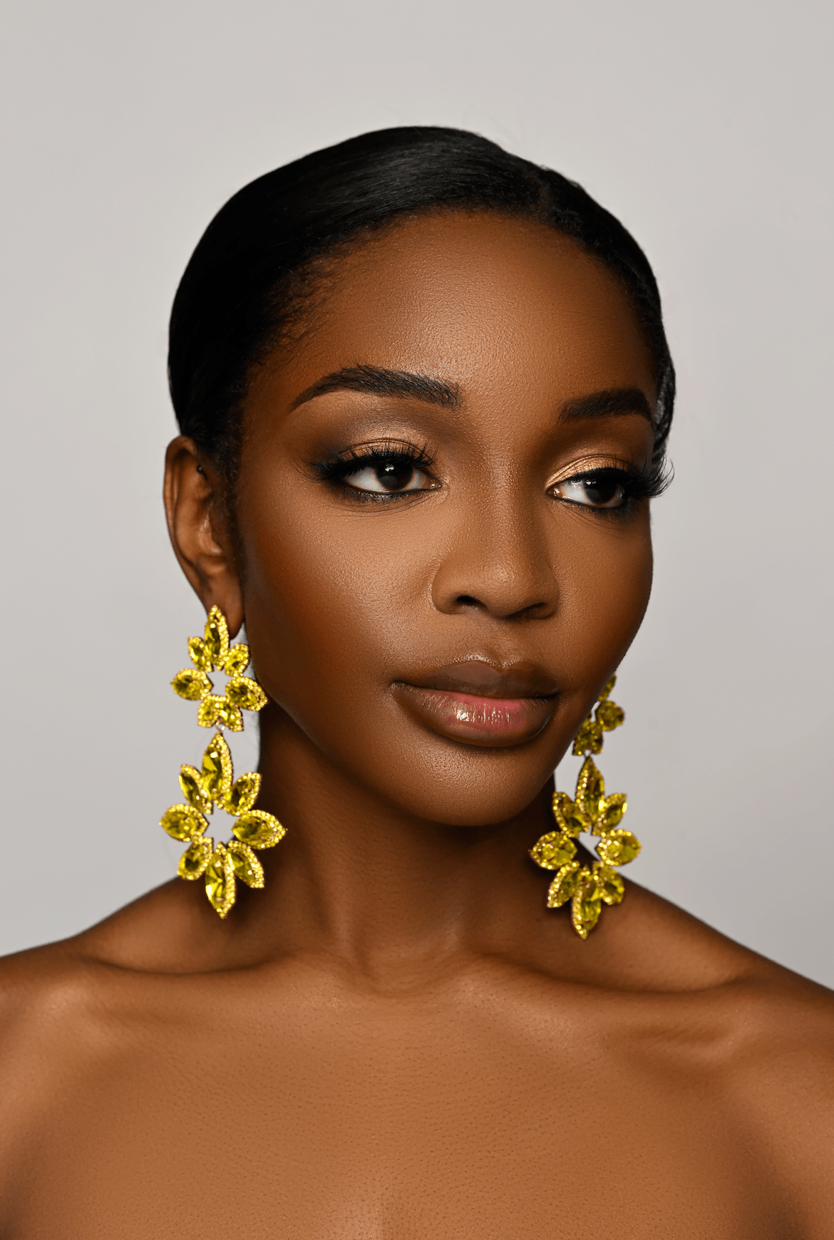 Long Yellow Glamorous Diamante Rhinestone Daisy Flower Statement Earrings - Fatisha Boutique
