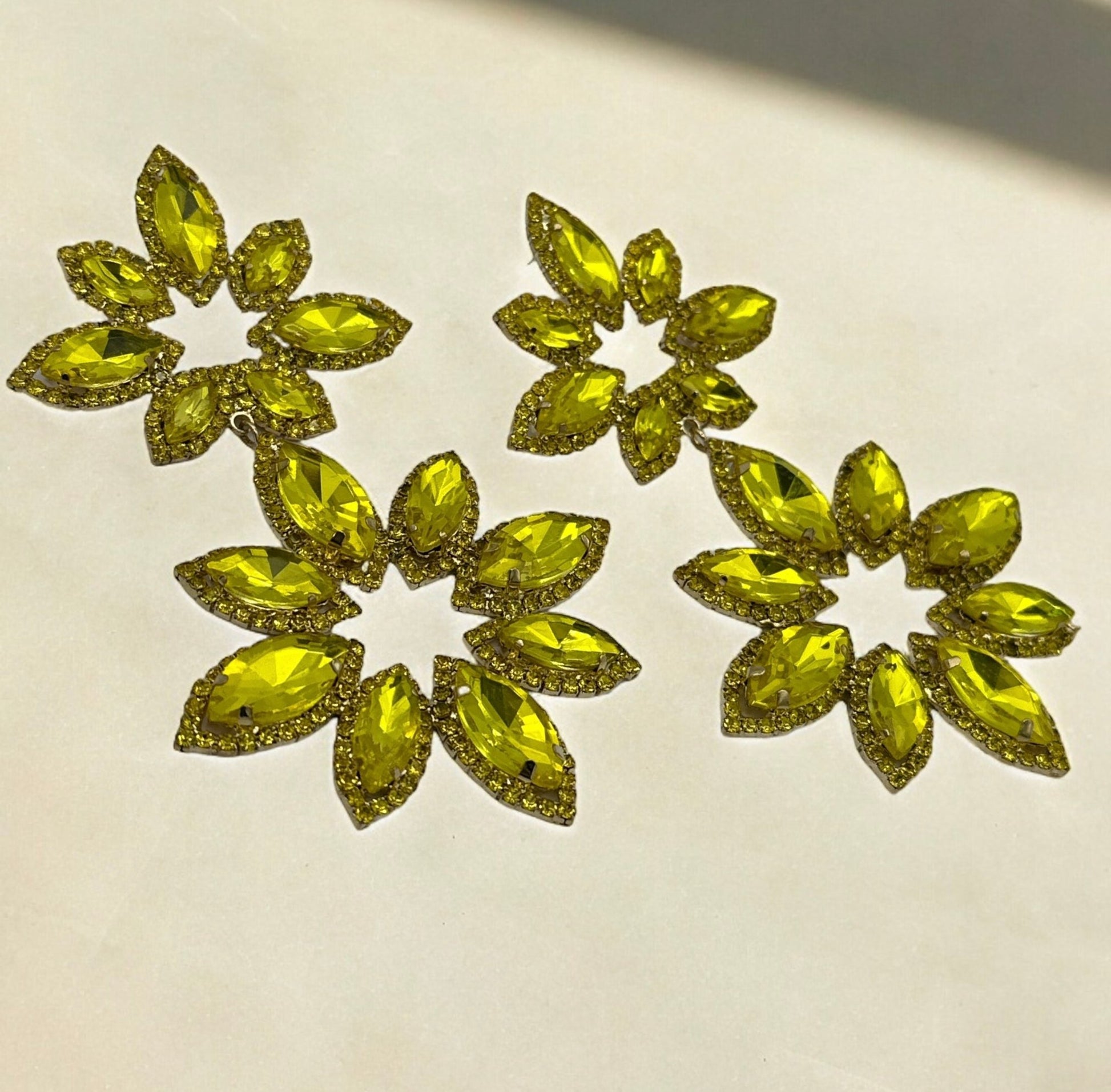 Long Yellow Glamorous Diamante Rhinestone Daisy Flower Statement Earrings - Fatisha Boutique