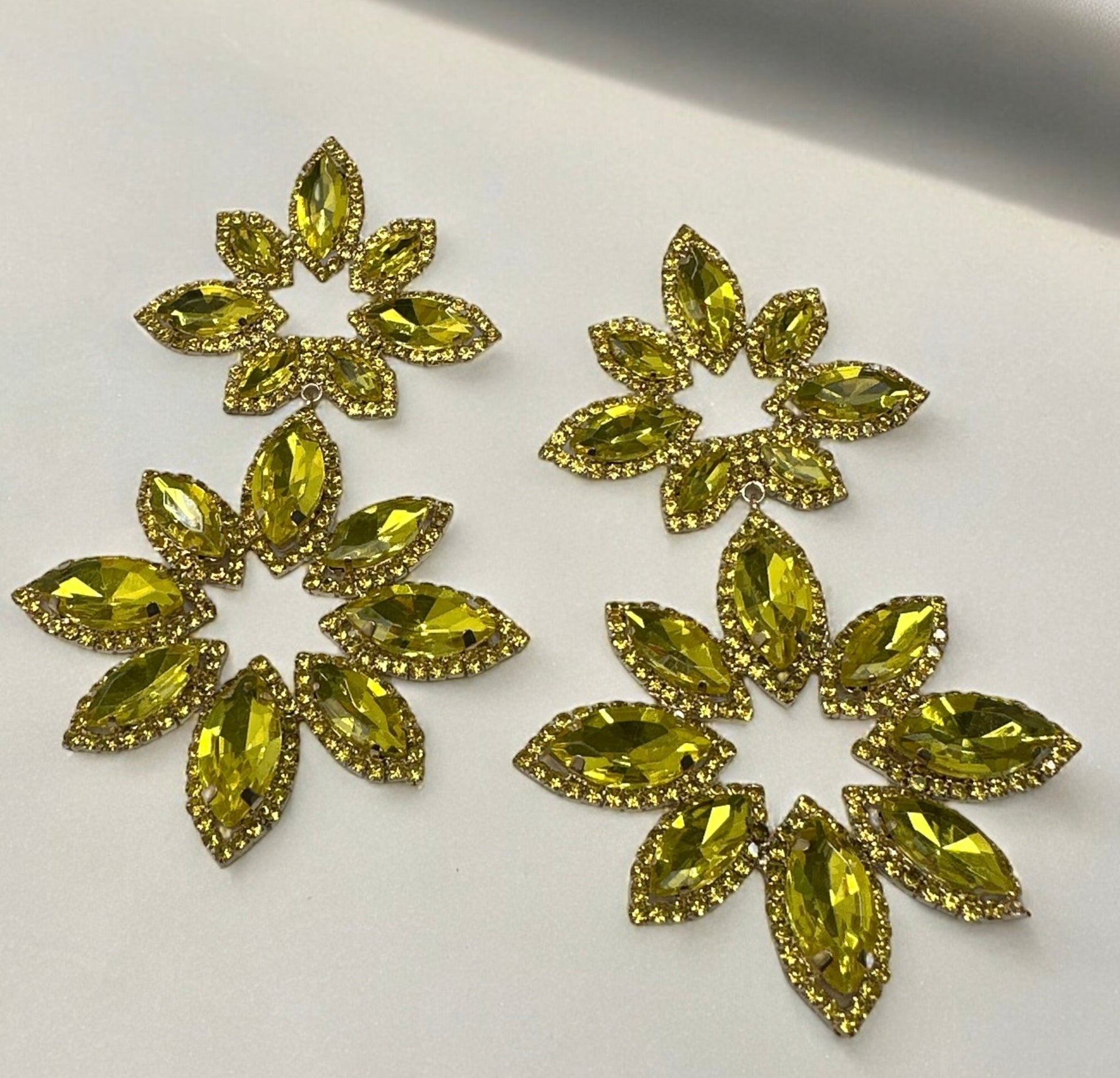 Long Yellow Glamorous Diamante Rhinestone Daisy Flower Statement Earrings - Fatisha Boutique
