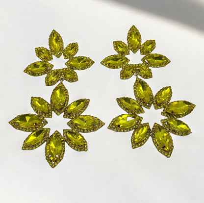 Long Yellow Glamorous Diamante Rhinestone Daisy Flower Statement Earrings - Fatisha Boutique