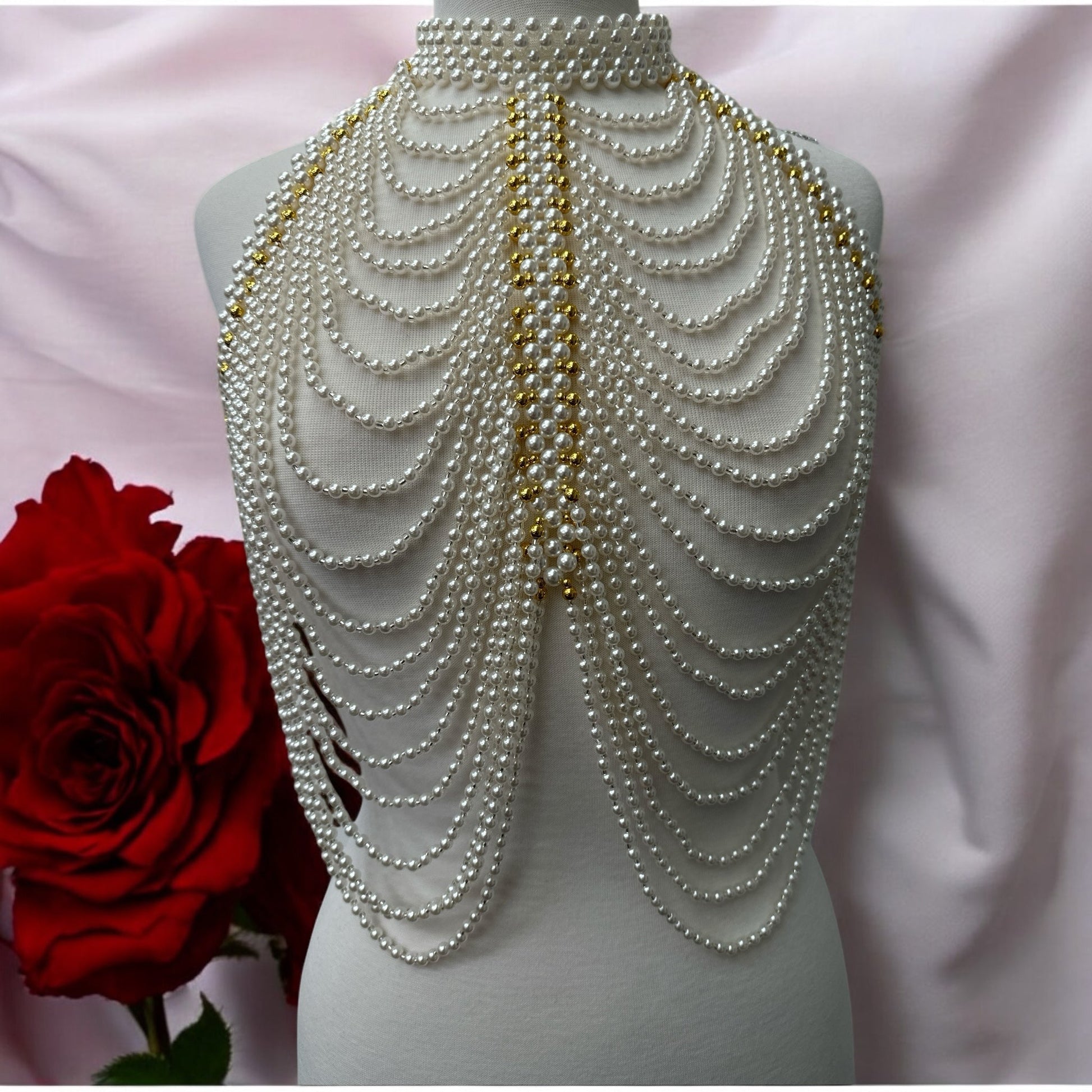 Luxe Pearl & Gold Beads Shoulders Statement Tassel Chain Body Jewellery - Fatisha Boutique