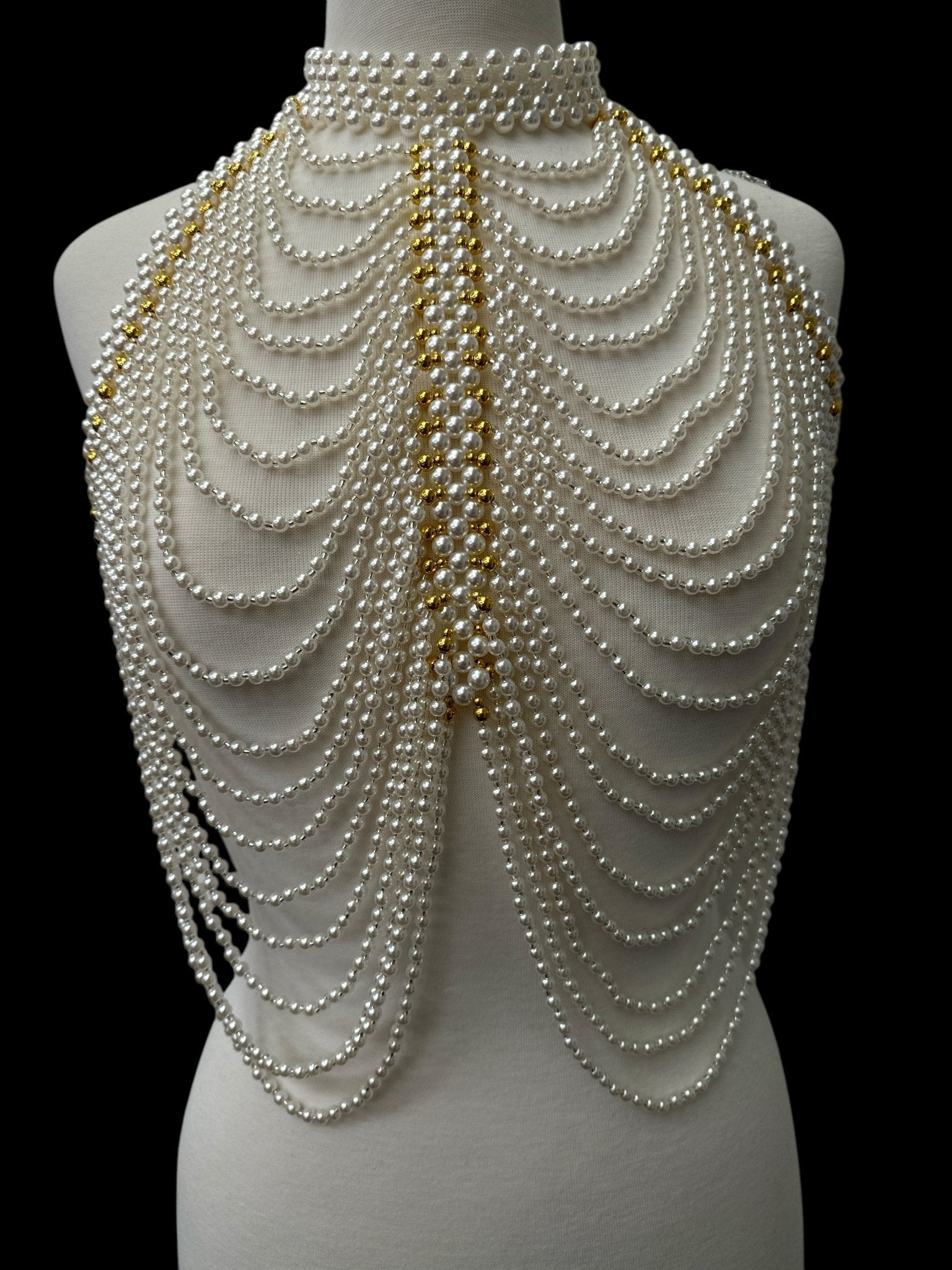 Luxe Pearl & Gold Beads Shoulders Statement Tassel Chain Body Jewellery - Fatisha Boutique
