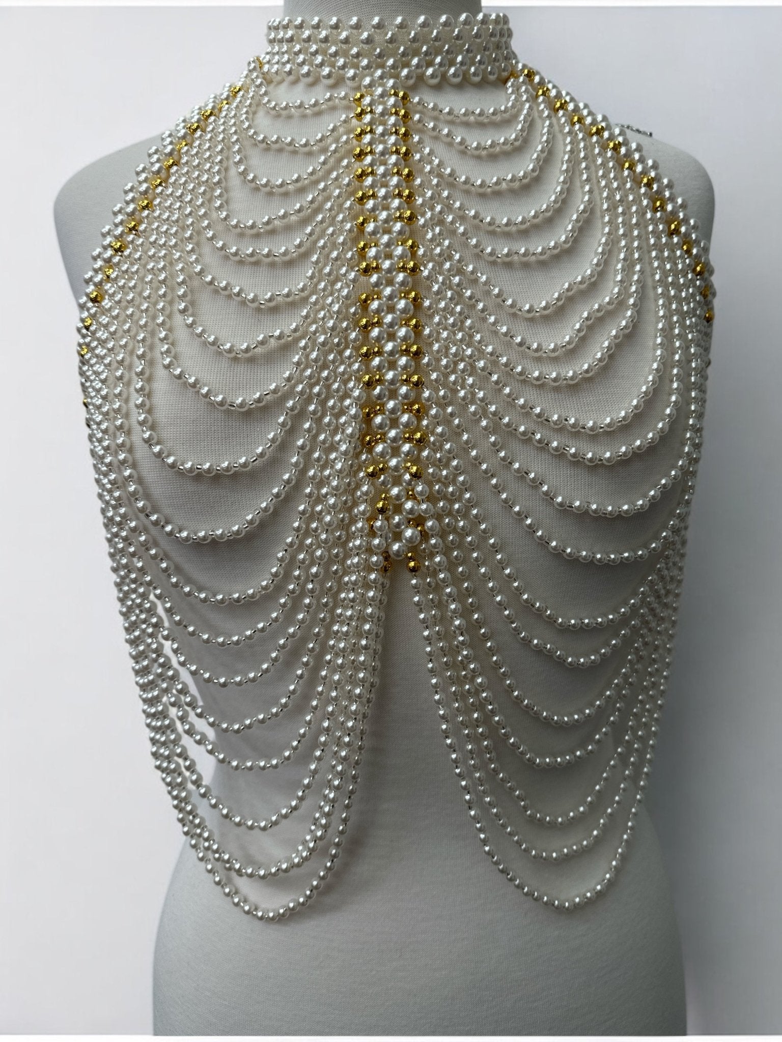 Luxe Pearl & Gold Beads Shoulders Statement Tassel Chain Body Jewellery - Fatisha Boutique
