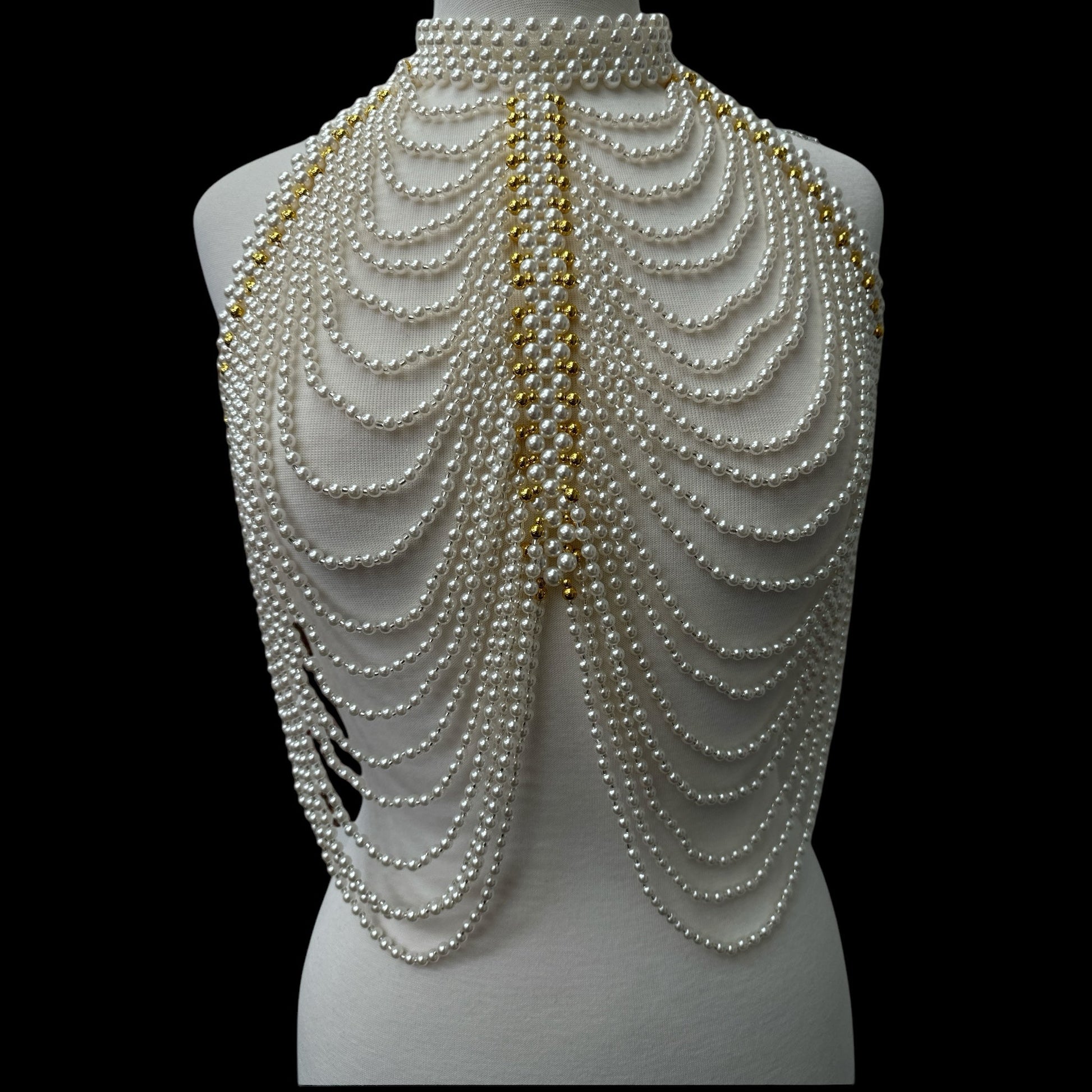 Luxe Pearl & Gold Beads Shoulders Statement Tassel Chain Body Jewellery - Fatisha Boutique