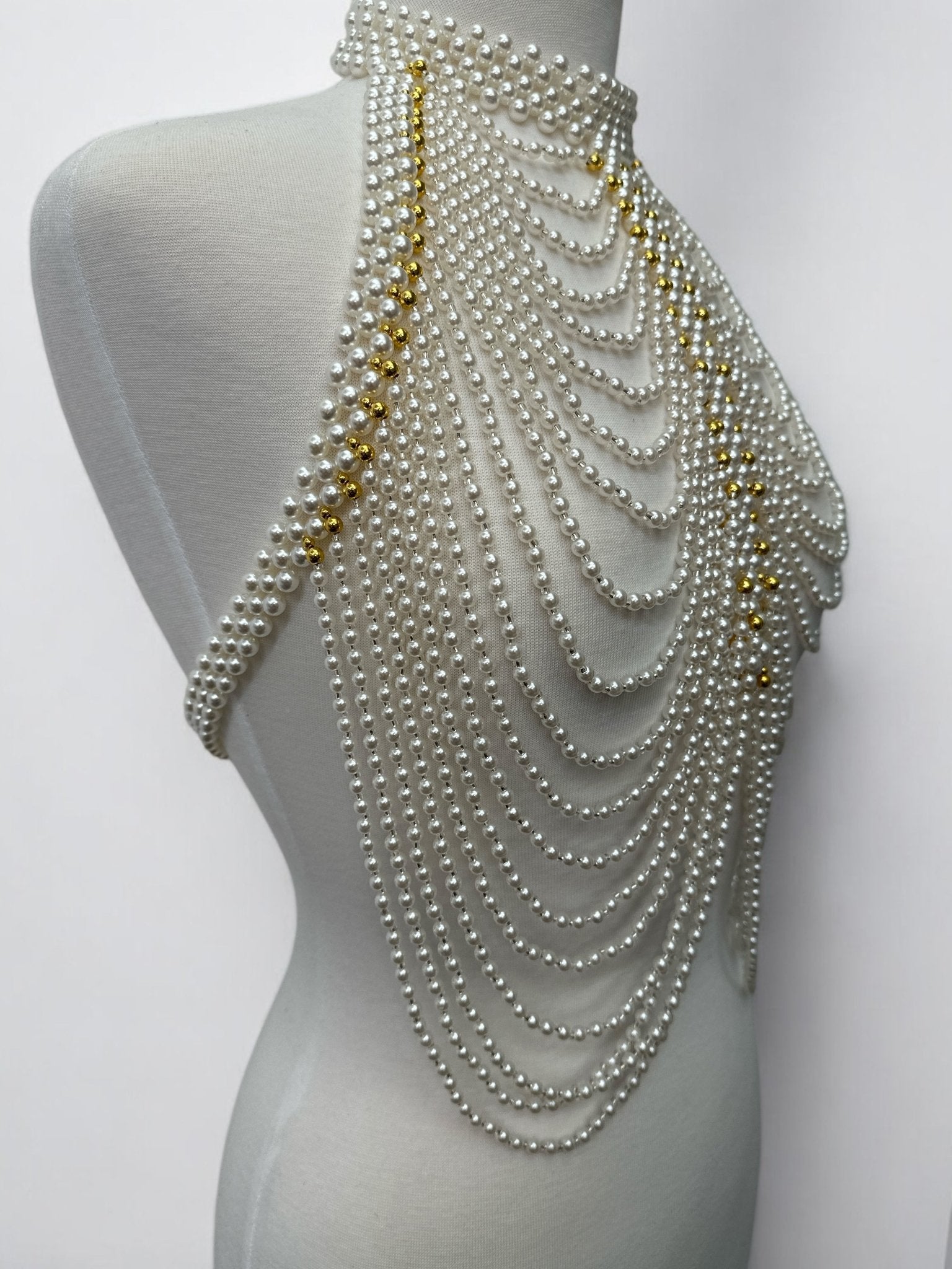 Luxe Pearl & Gold Beads Shoulders Statement Tassel Chain Body Jewellery - Fatisha Boutique