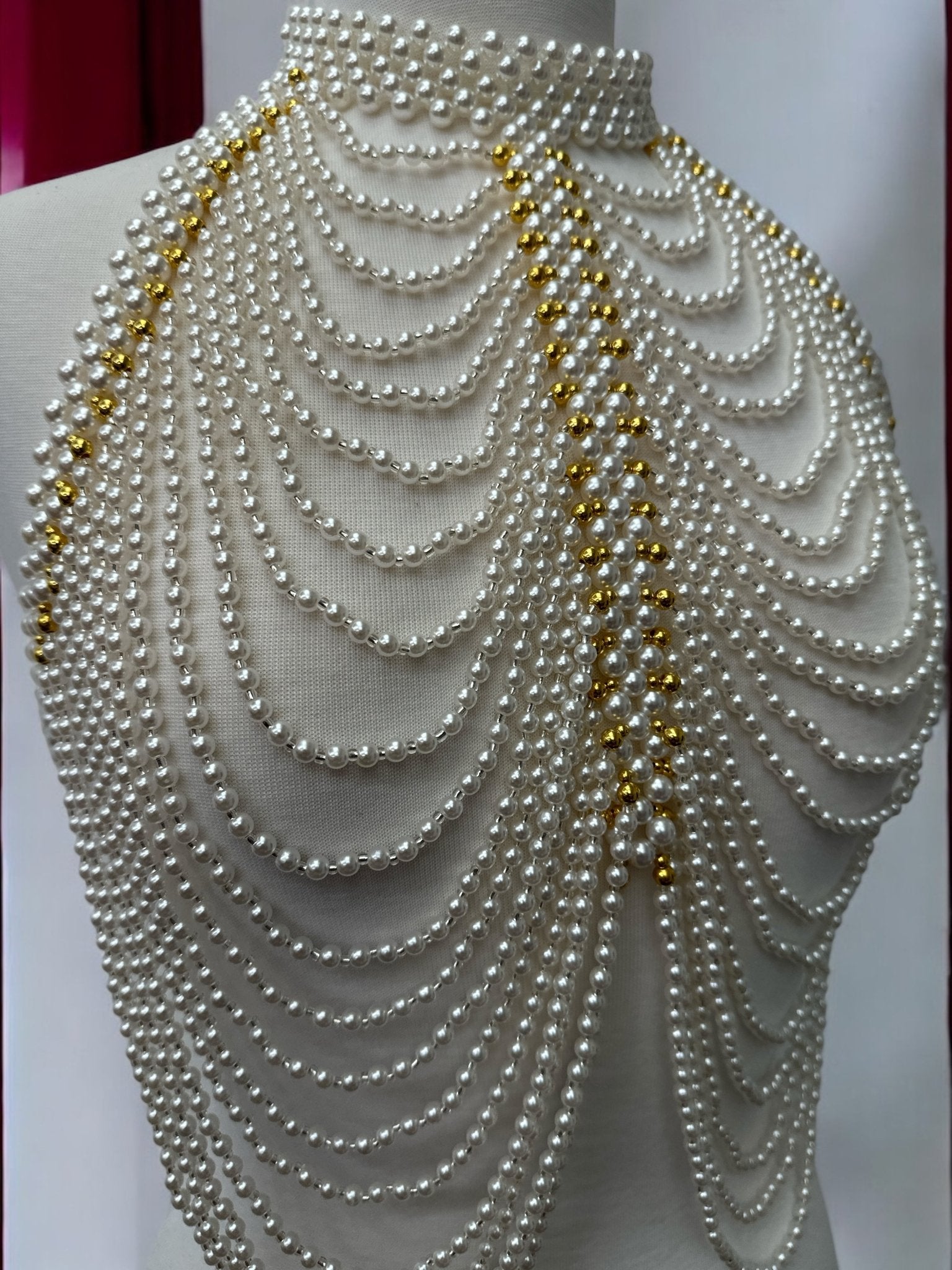 Luxe Pearl & Gold Beads Shoulders Statement Tassel Chain Body Jewellery - Fatisha Boutique