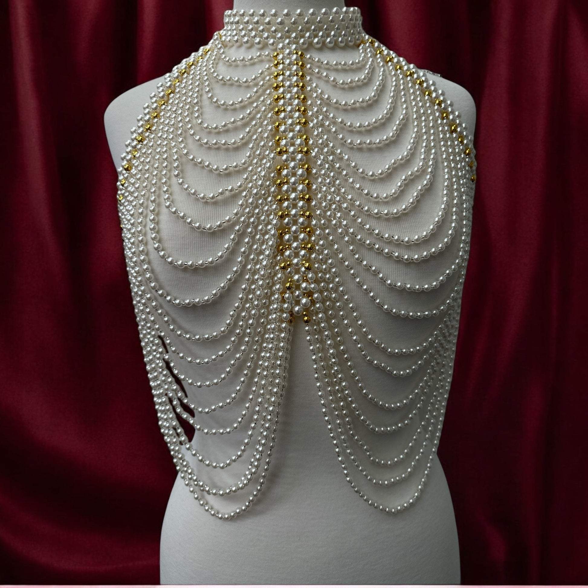 Luxe Pearl & Gold Beads Shoulders Statement Tassel Chain Body Jewellery - Fatisha Boutique