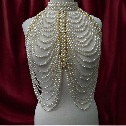 Luxe Pearl & Gold Beads Shoulders Statement Tassel Chain Body Jewellery - Fatisha Boutique