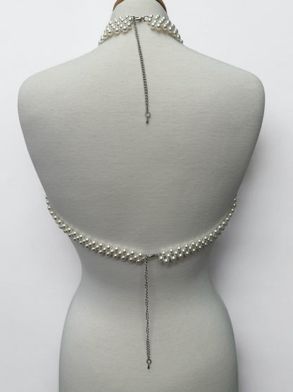 Luxe Pearl & Gold Beads Shoulders Statement Tassel Chain Body Jewellery - Fatisha Boutique
