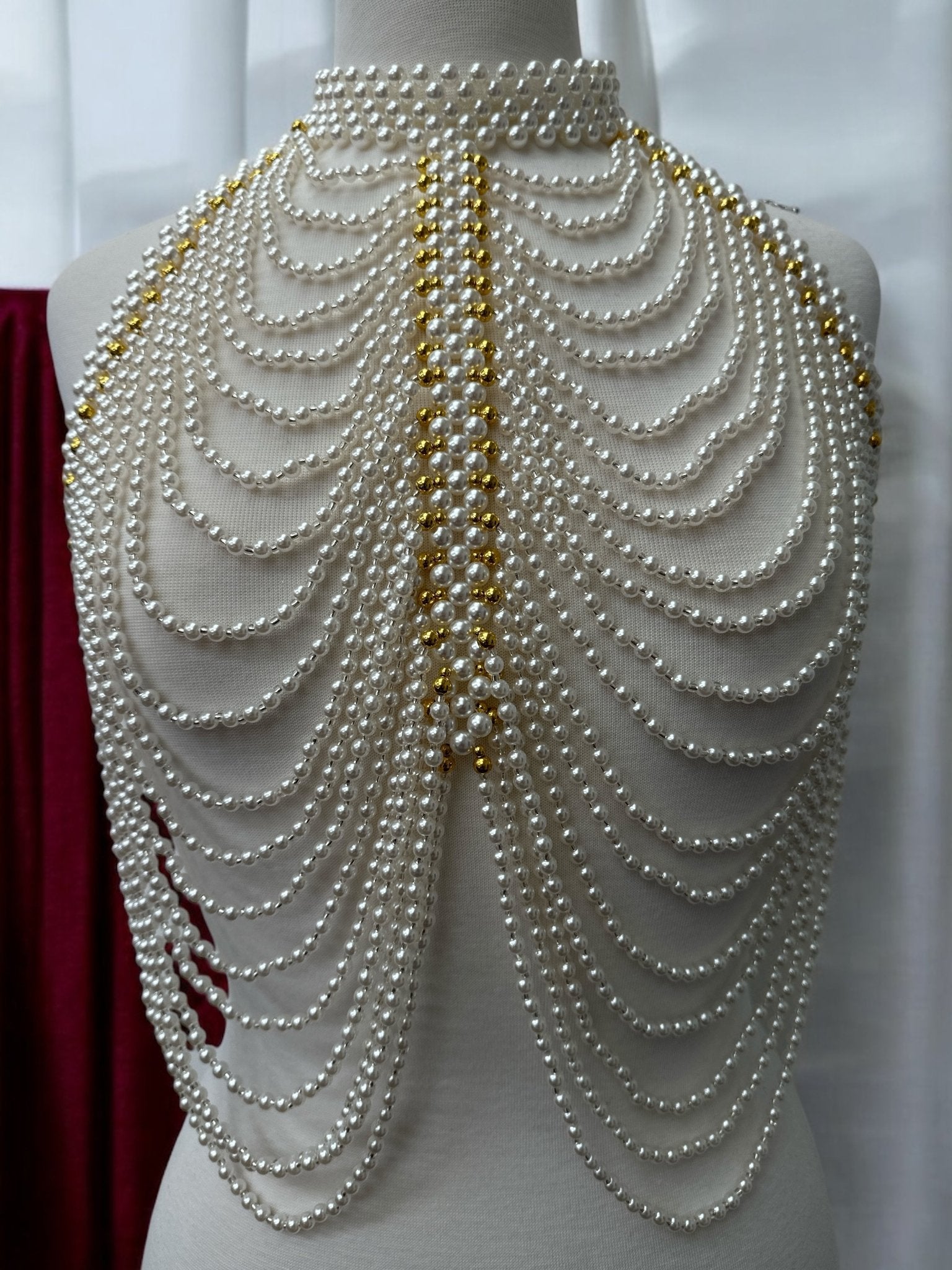 Luxe Pearl & Gold Beads Shoulders Statement Tassel Chain Body Jewellery - Fatisha Boutique