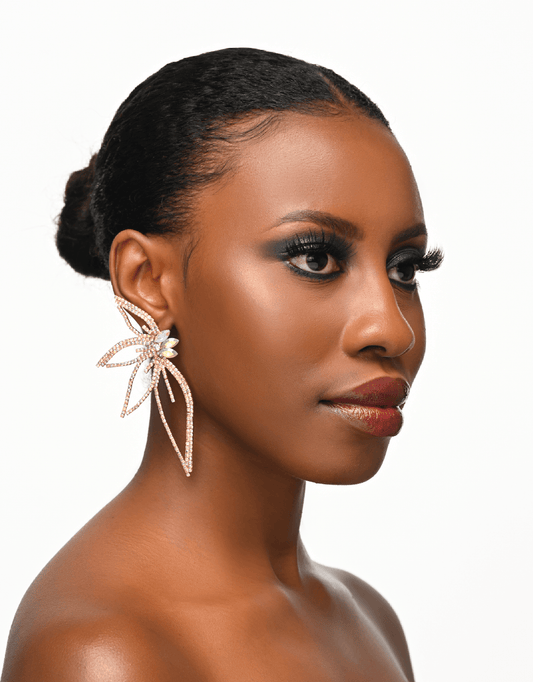 Luxury Crystal Rhinestones Flower Shape Designed Statement Stud Earrings - Fatisha Boutique