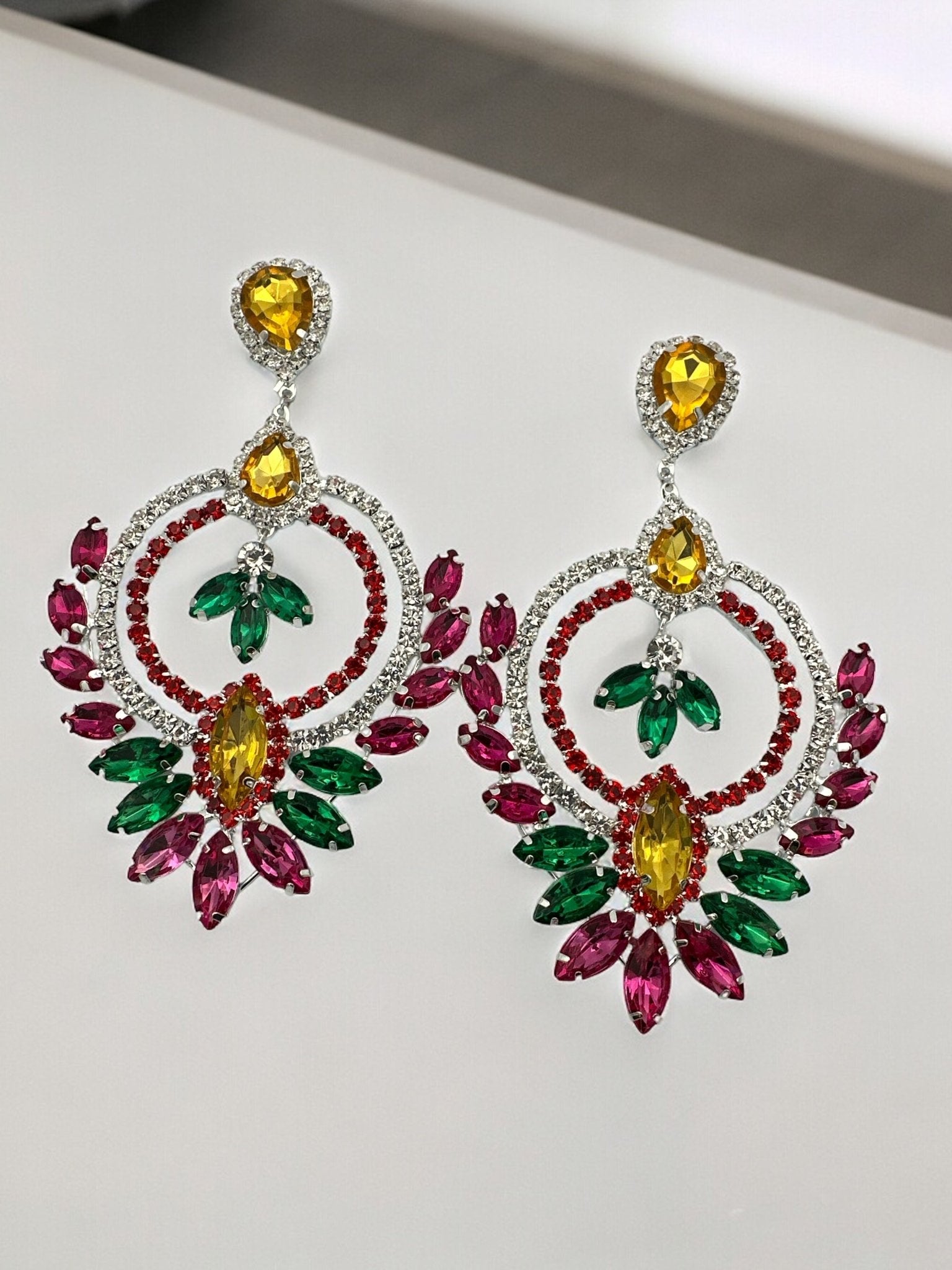 Luxury Multicolour Rhinestones Crystal Teardrop Statement Stud Earrings - Fatisha Boutique