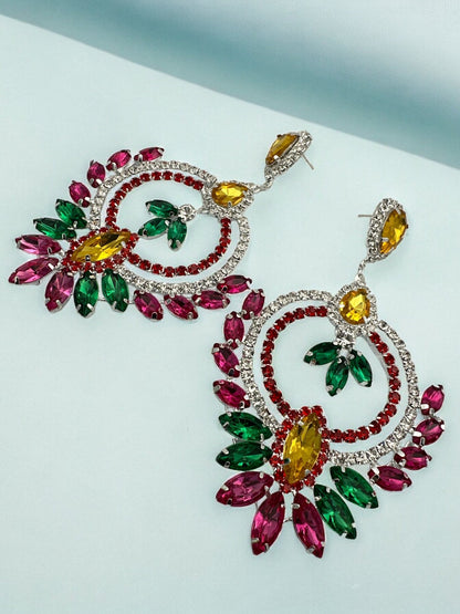 Luxury Multicolour Rhinestones Crystal Teardrop Statement Stud Earrings - Fatisha Boutique