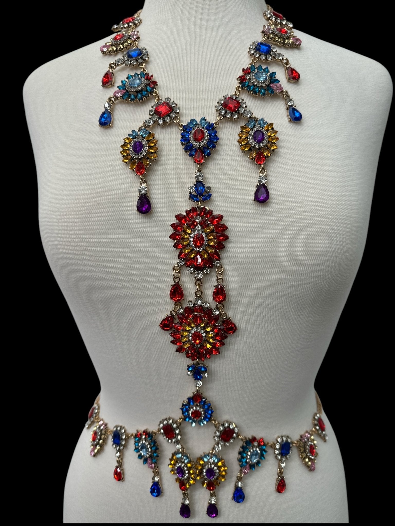 Luxury Multicolour Statement Rhinestone Body Chain – Crystal Bridal & Evening Wear Jewellery - Fatisha Boutique