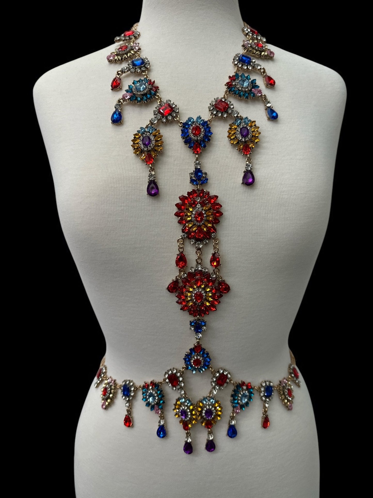 Luxury Multicolour Statement Rhinestone Body Chain – Crystal Bridal & Evening Wear Jewellery - Fatisha Boutique