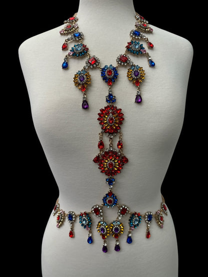 Luxury Multicolour Statement Rhinestone Body Chain – Crystal Bridal & Evening Wear Jewellery - Fatisha Boutique