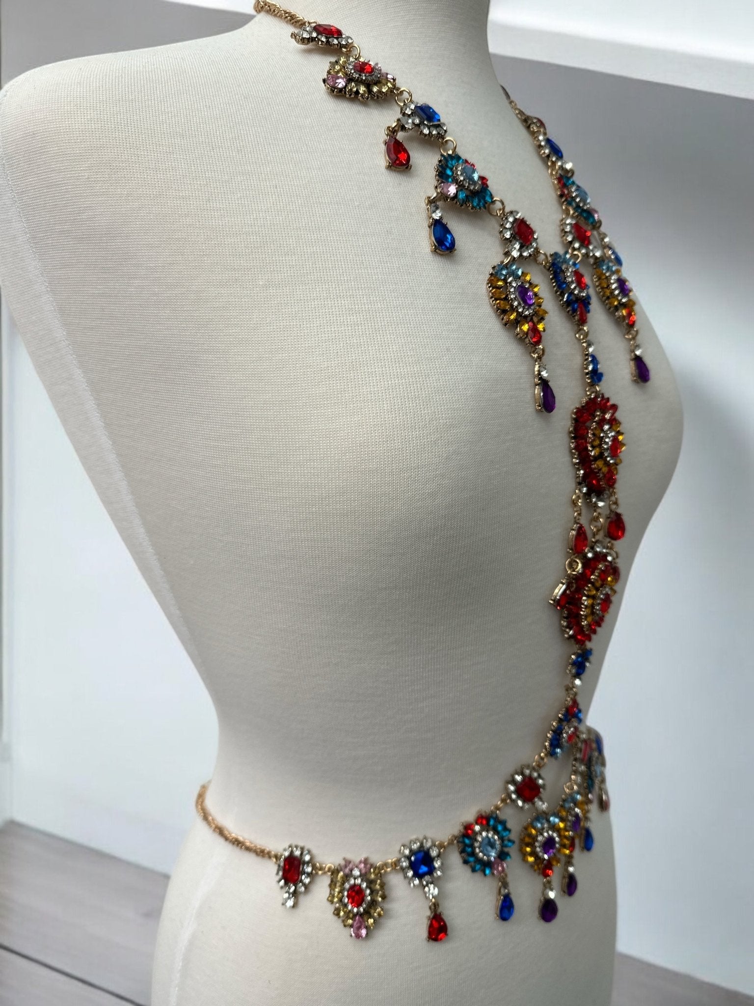 Luxury Multicolour Statement Rhinestone Body Chain – Crystal Bridal & Evening Wear Jewellery - Fatisha Boutique