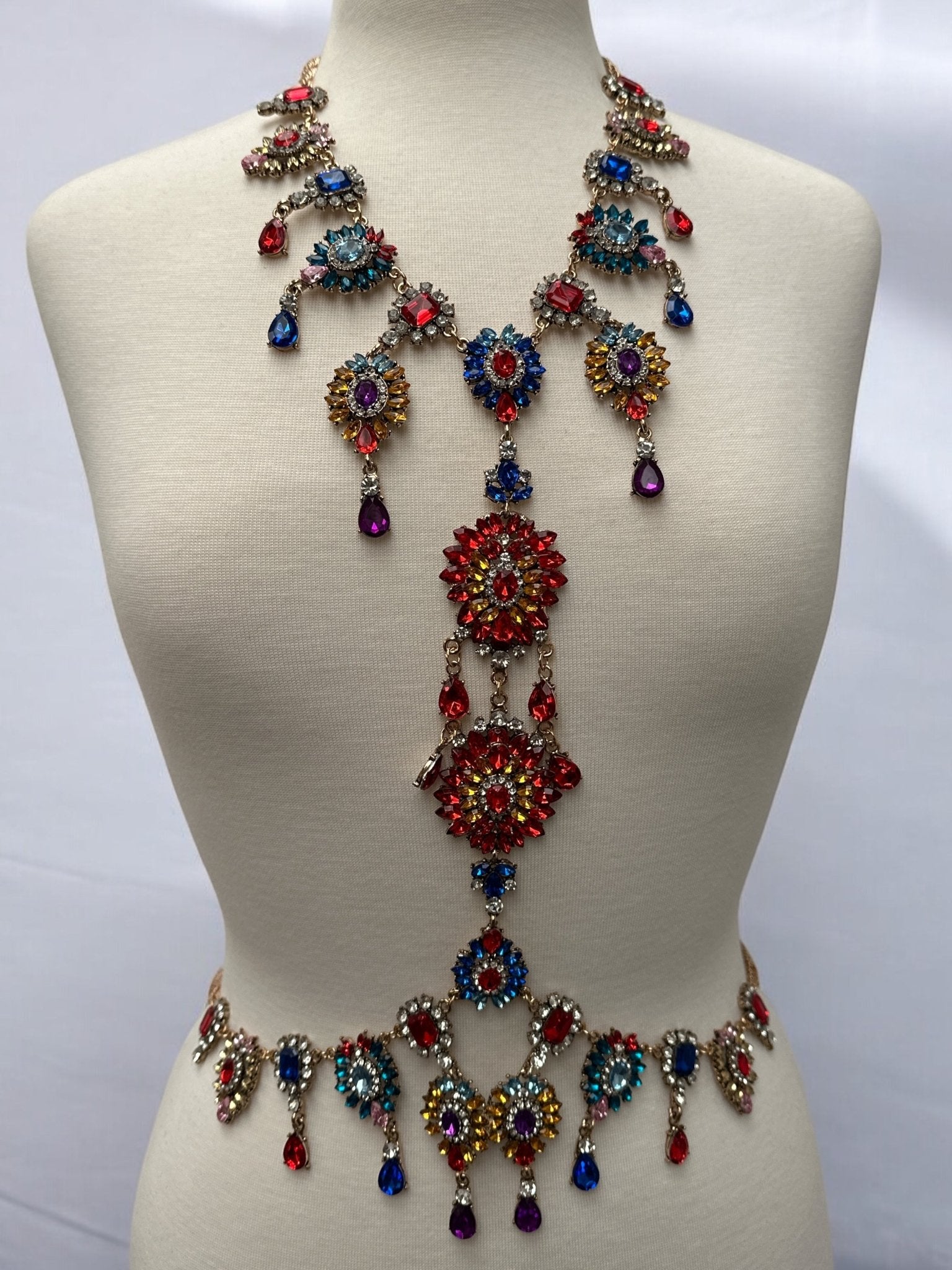 Luxury Multicolour Statement Rhinestone Body Chain – Crystal Bridal & Evening Wear Jewellery - Fatisha Boutique
