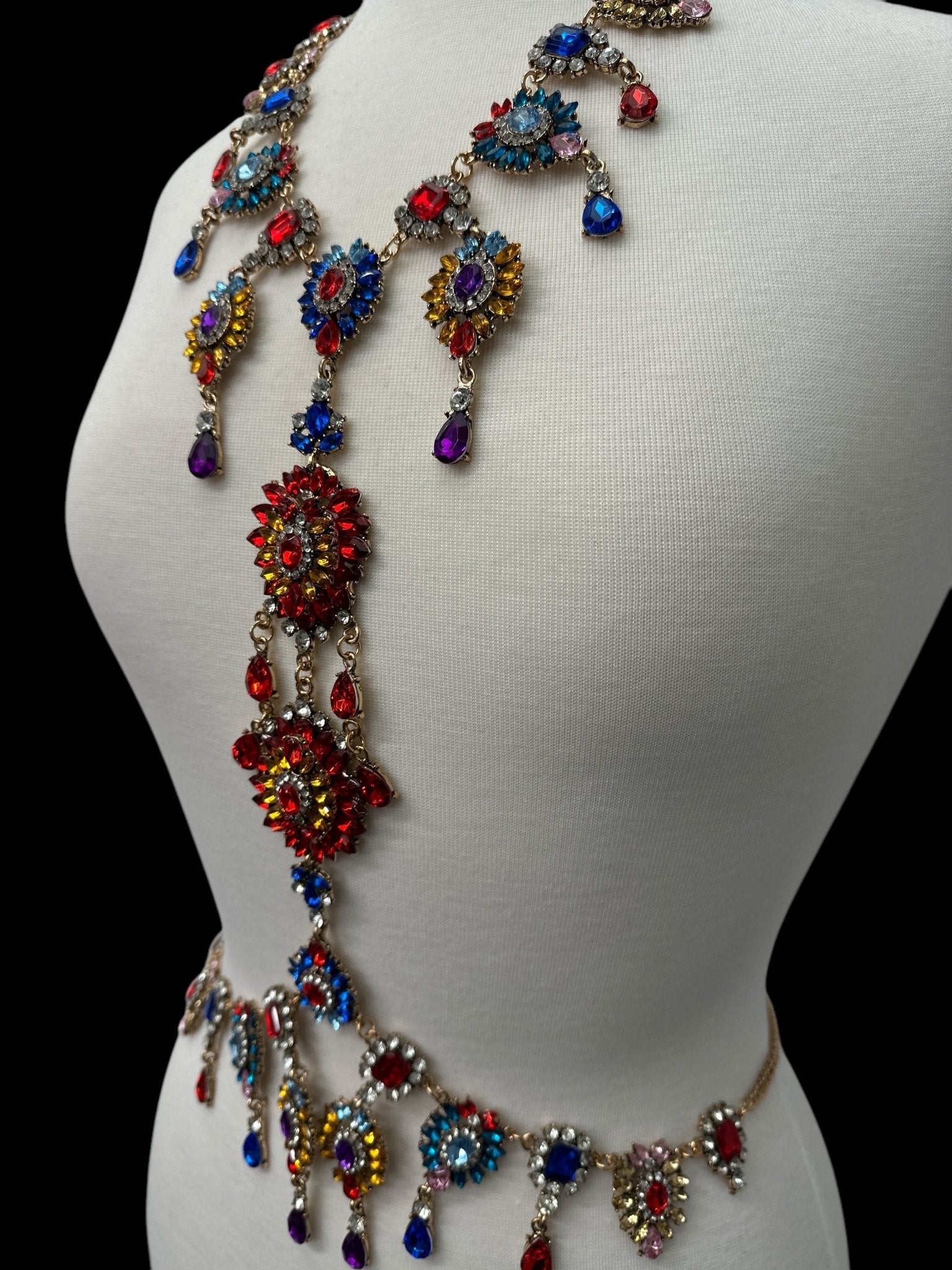 Luxury Multicolour Statement Rhinestone Body Chain – Crystal Bridal & Evening Wear Jewellery - Fatisha Boutique