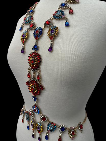 Luxury Multicolour Statement Rhinestone Body Chain – Crystal Bridal & Evening Wear Jewellery - Fatisha Boutique