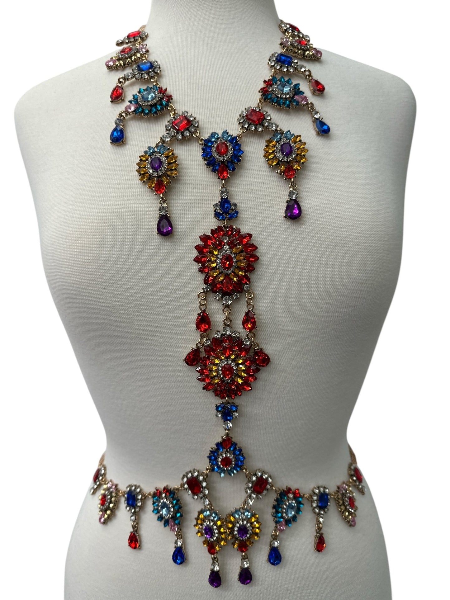 Luxury Multicolour Statement Rhinestone Body Chain – Crystal Bridal & Evening Wear Jewellery - Fatisha Boutique
