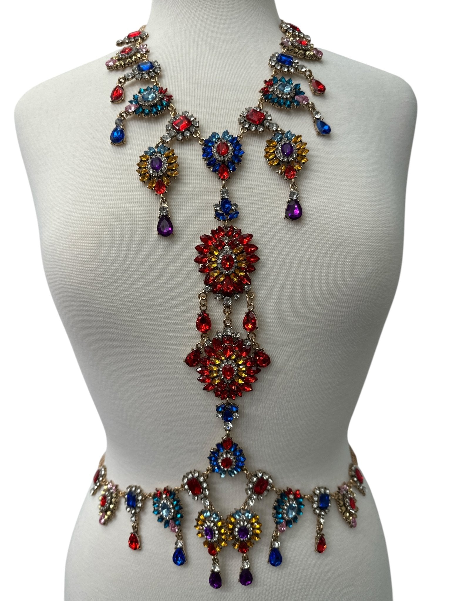 Luxury Multicolour Statement Rhinestone Body Chain – Crystal Bridal & Evening Wear Jewellery - Fatisha Boutique