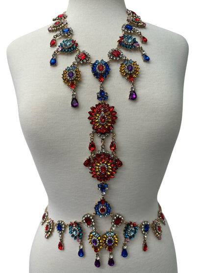 Luxury Multicolour Statement Rhinestone Body Chain – Crystal Bridal & Evening Wear Jewellery - Fatisha Boutique