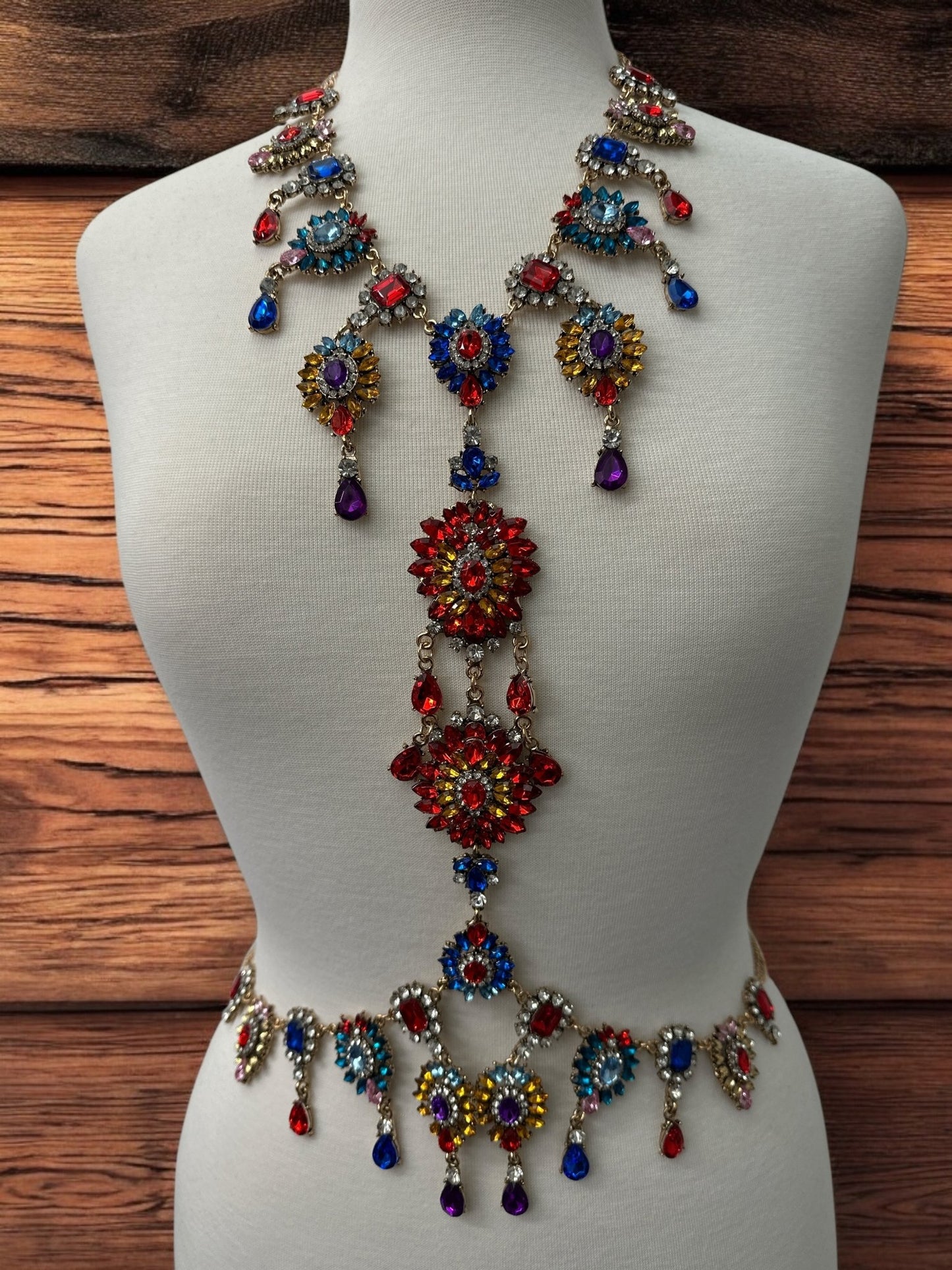 Luxury Multicolour Statement Rhinestone Body Chain – Crystal Bridal & Evening Wear Jewellery - Fatisha Boutique