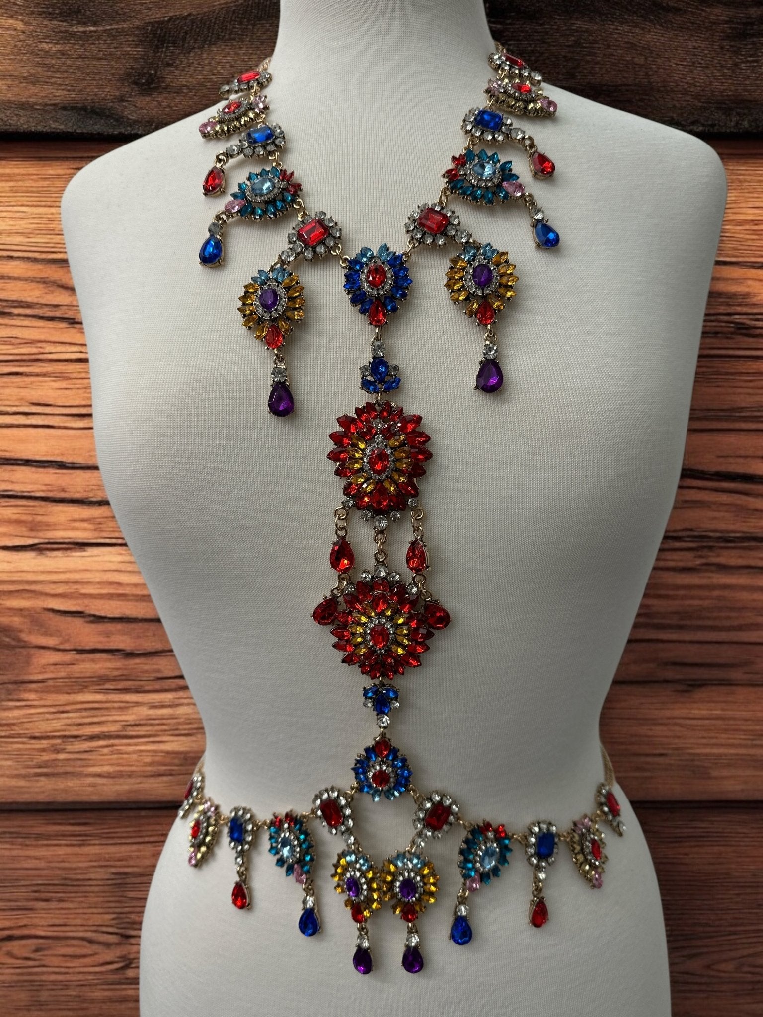 Luxury Multicolour Statement Rhinestone Body Chain – Crystal Bridal & Evening Wear Jewellery - Fatisha Boutique