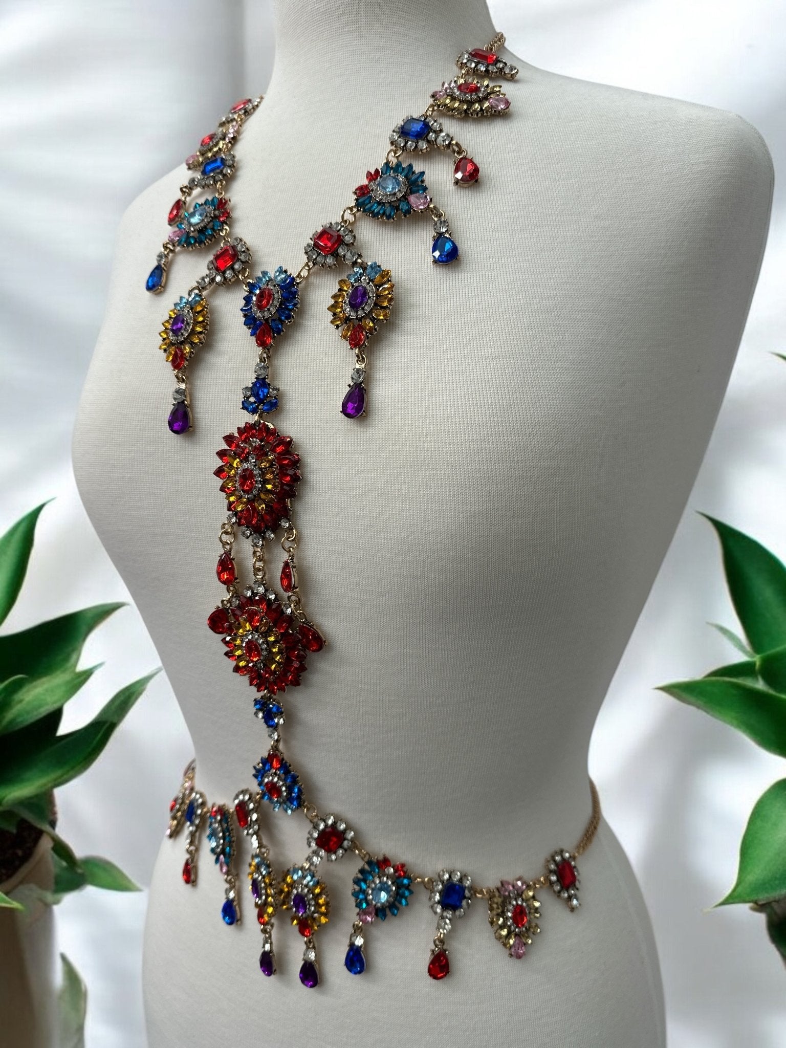Luxury Multicolour Statement Rhinestone Body Chain – Crystal Bridal & Evening Wear Jewellery - Fatisha Boutique