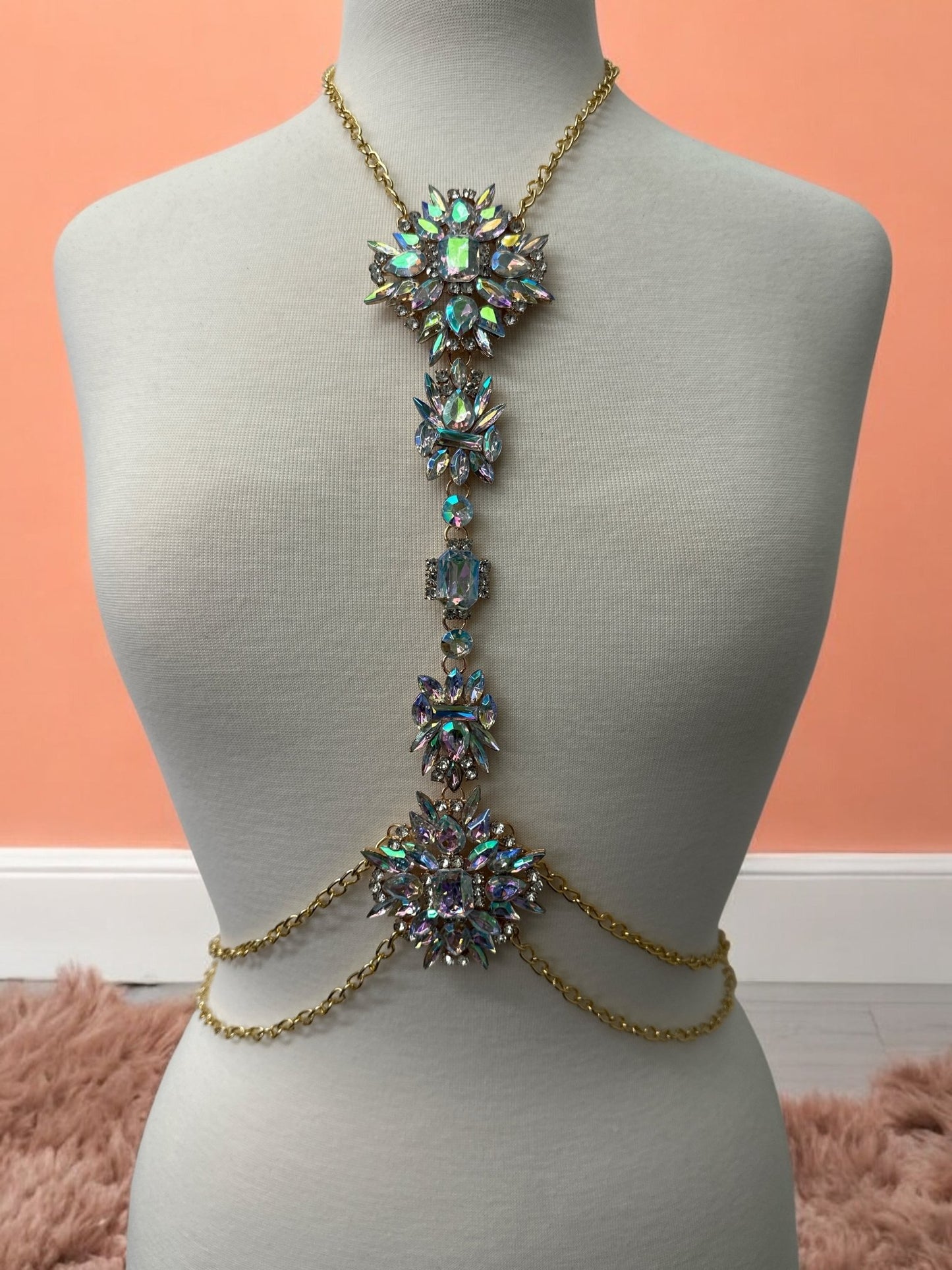 Luxury Rhinestone Crystal Statement Body Chain – Gold Plated, Festival & Party Jewellery - Fatisha Boutique