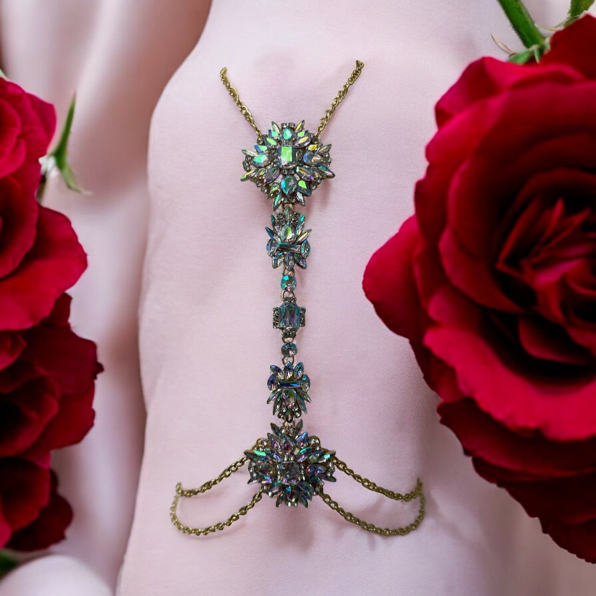 Luxury Rhinestone Crystal Statement Body Chain – Gold Plated, Festival & Party Jewellery - Fatisha Boutique