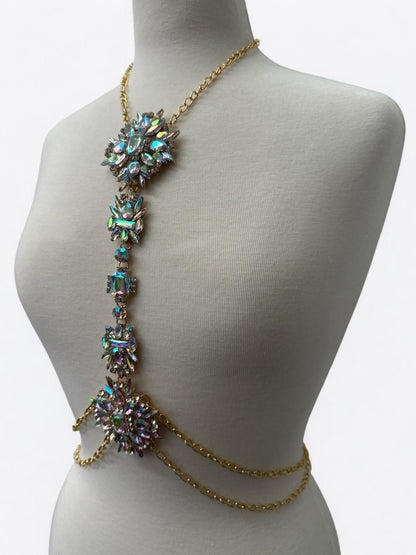 Luxury Rhinestone Crystal Statement Body Chain – Gold Plated, Festival & Party Jewellery - Fatisha Boutique