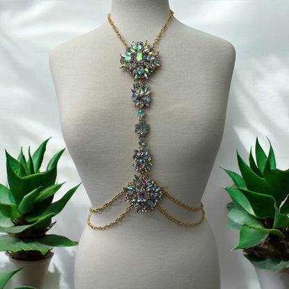 Luxury Rhinestone Crystal Statement Body Chain – Gold Plated, Festival & Party Jewellery - Fatisha Boutique