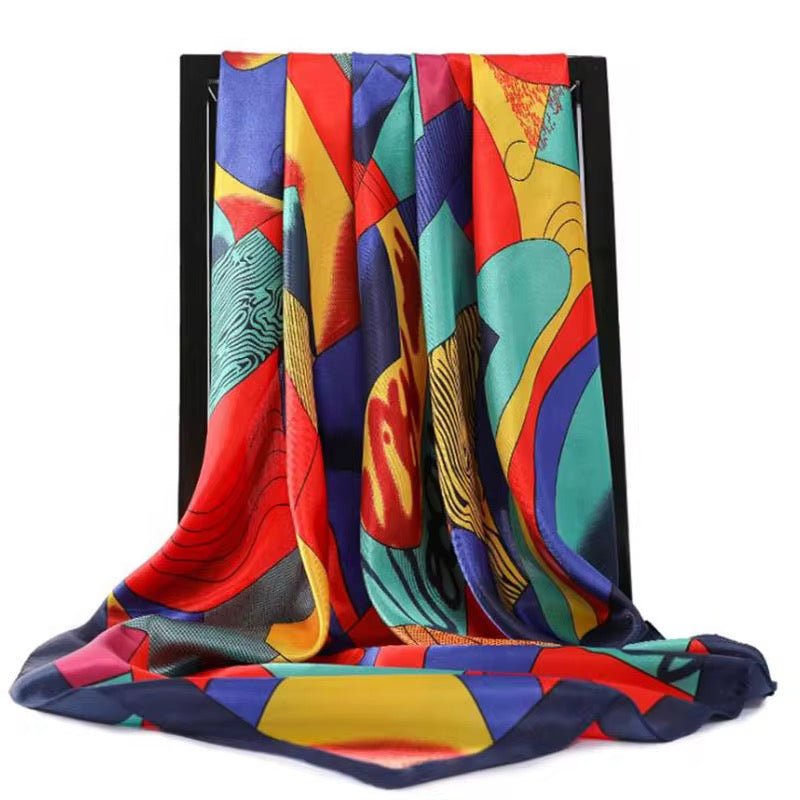 Luxury Square Satin Silk Scarf – Elegant & Artistic Fashion Accessory - Fatisha Boutique