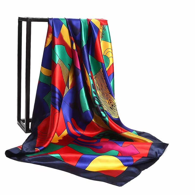 Luxury Square Satin Silk Scarf – Elegant & Artistic Fashion Accessory - Fatisha Boutique