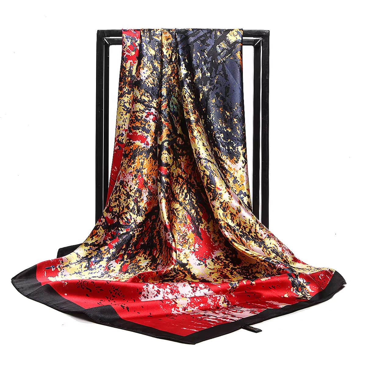 Luxury Square Satin Silk Scarf – Elegant & Artistic Fashion Accessory - Fatisha Boutique