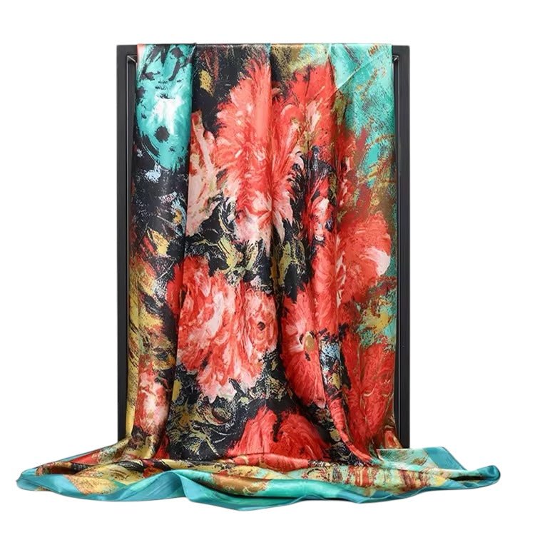Luxury Square Satin Silk Scarf – Elegant & Artistic Fashion Accessory - Fatisha Boutique