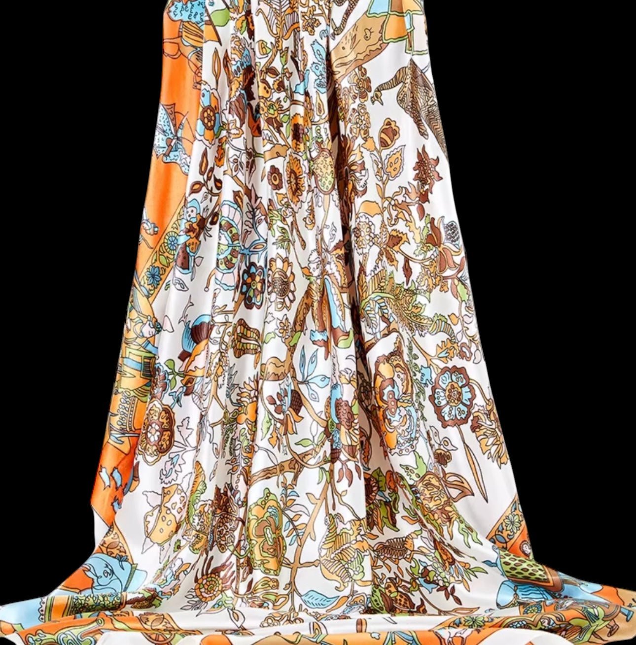 Luxury Square Satin Silk Scarf – Elegant & Artistic Fashion Accessory - Fatisha Boutique
