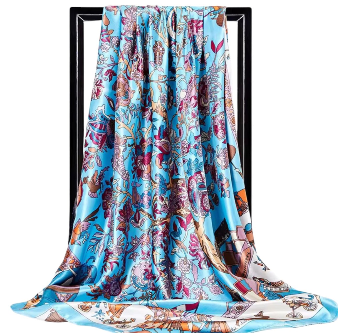 Luxury Square Satin Silk Scarf – Elegant & Artistic Fashion Accessory - Fatisha Boutique
