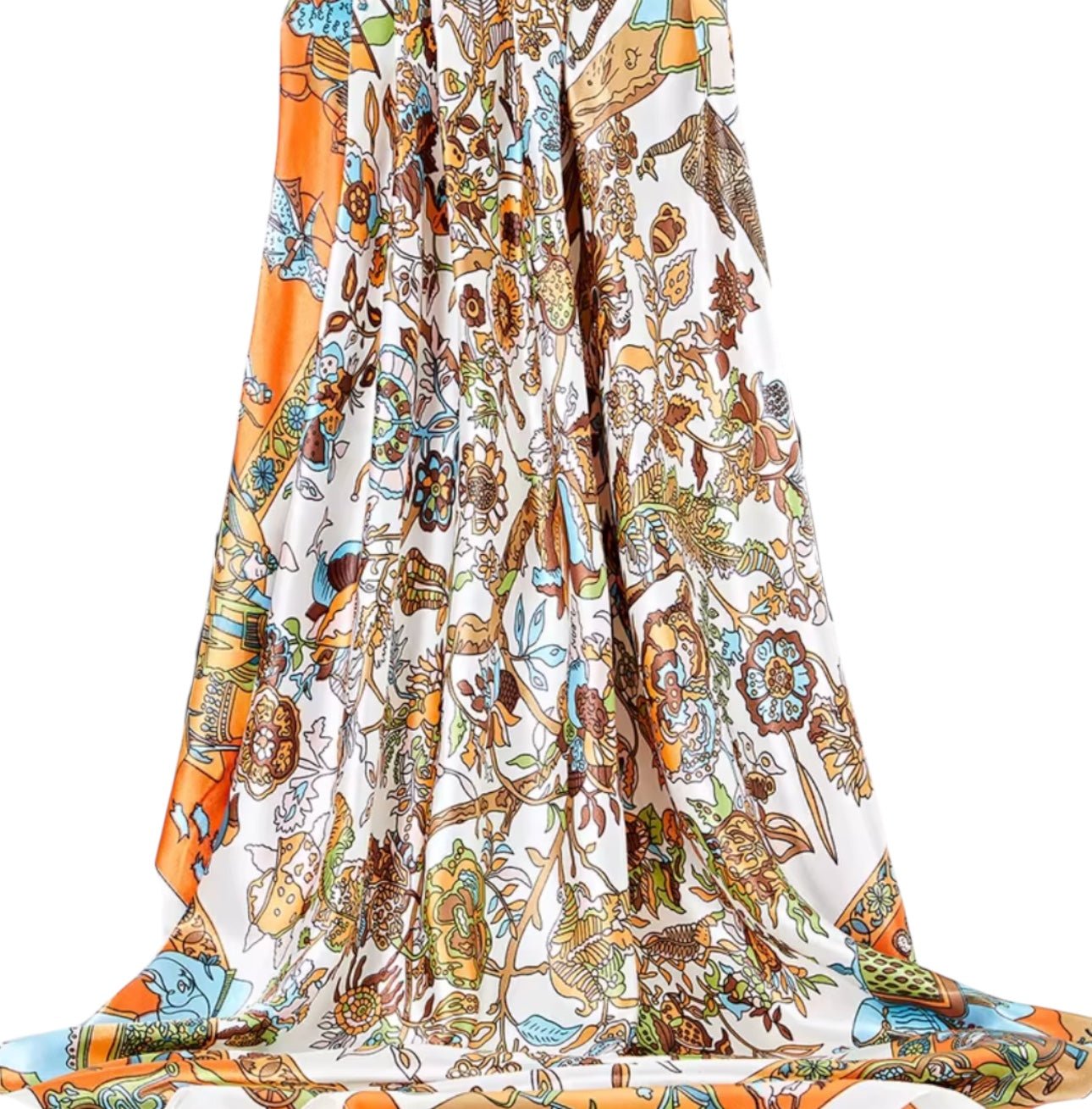 Luxury Square Satin Silk Scarf – Elegant & Artistic Fashion Accessory - Fatisha Boutique