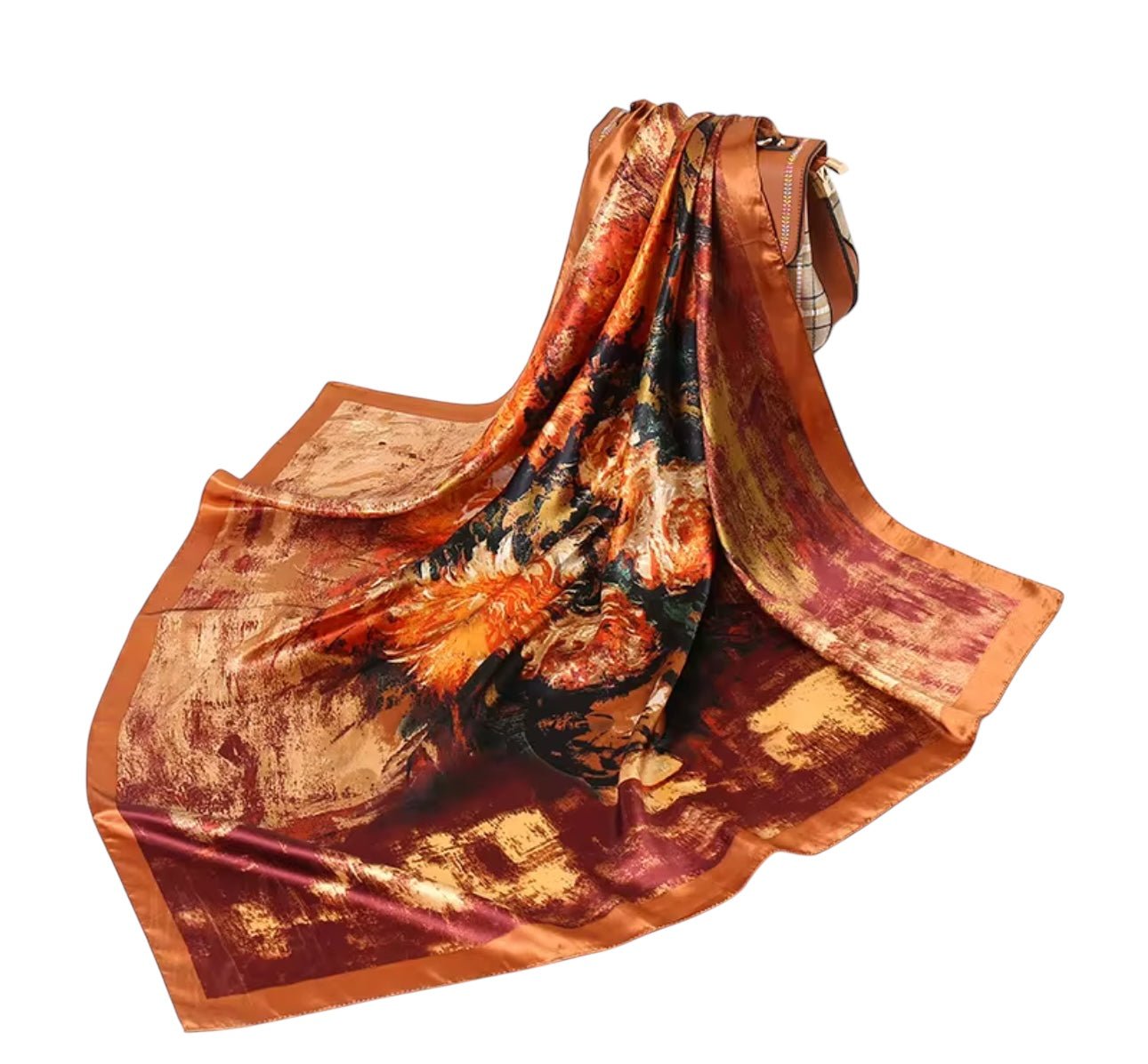 Luxury Square Satin Silk Scarf – Elegant & Artistic Fashion Accessory - Fatisha Boutique