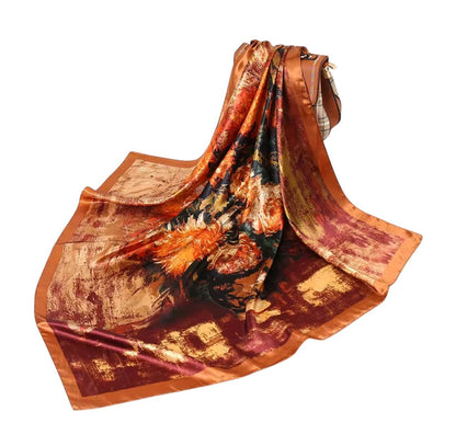 Luxury Square Satin Silk Scarf – Elegant & Artistic Fashion Accessory - Fatisha Boutique