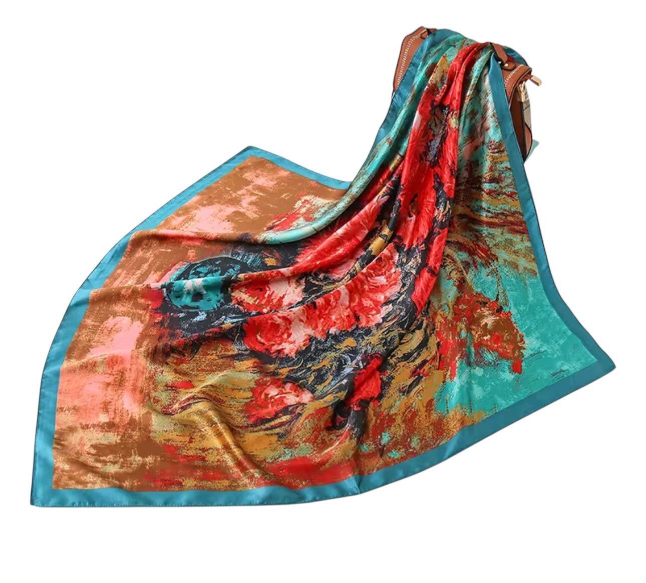 Luxury Square Satin Silk Scarf – Elegant & Artistic Fashion Accessory - Fatisha Boutique