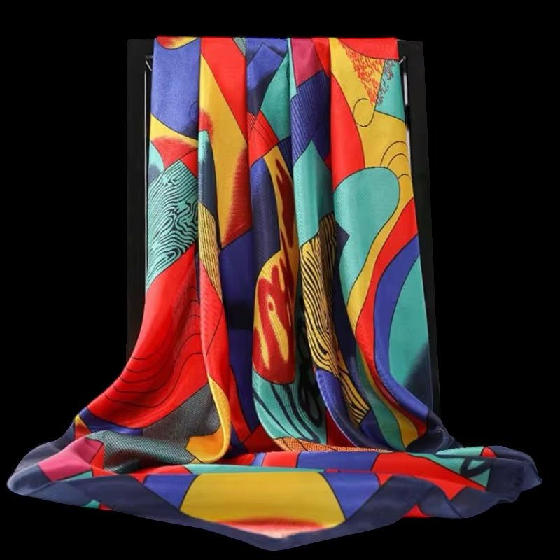 Luxury Square Satin Silk Scarf – Elegant & Artistic Fashion Accessory - Fatisha Boutique