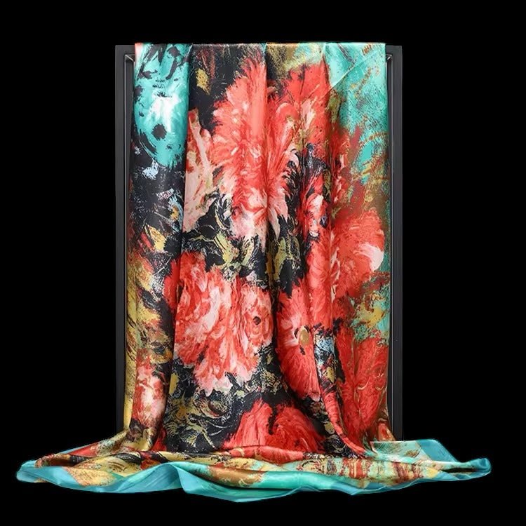Luxury Square Satin Silk Scarf – Elegant & Artistic Fashion Accessory - Fatisha Boutique