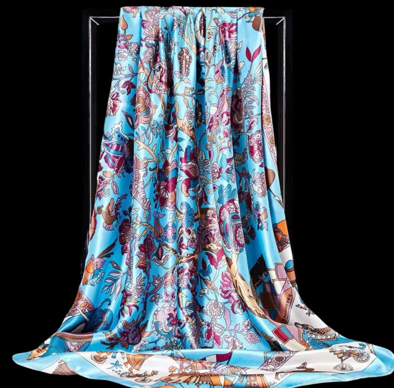 Luxury Square Satin Silk Scarf – Elegant & Artistic Fashion Accessory - Fatisha Boutique